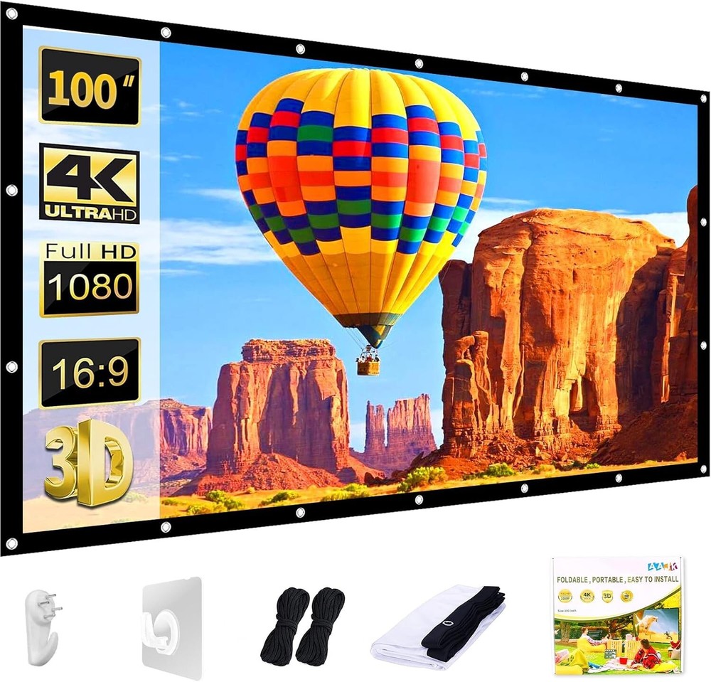 AAJK Projector Screen 100 inch, Washable Projector Screen 16:9 Foldable