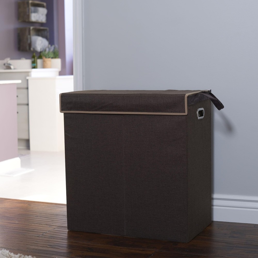 Double Laundry Hamper with Lid, Two Compartments for Easy Sorting with