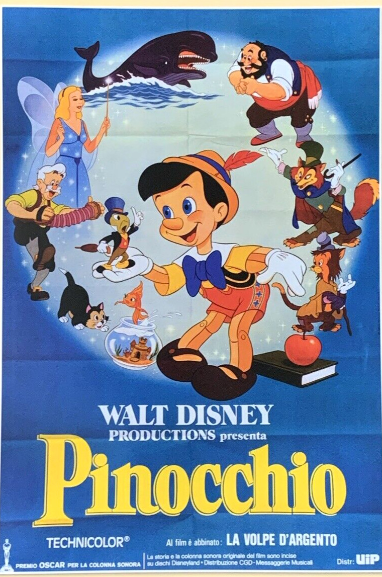Pinocchio Movie Poster Italy 1940 La Volpe D'Argento Walt Disney #0039