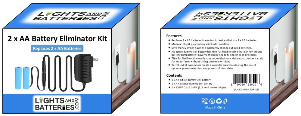 2 x AA Battery Replacement Eliminator Kit for Electronic Devices