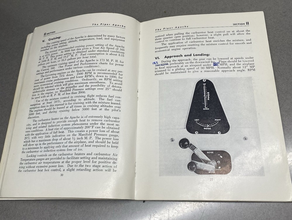 Vintage Apache Piper Airplane Owners Manual