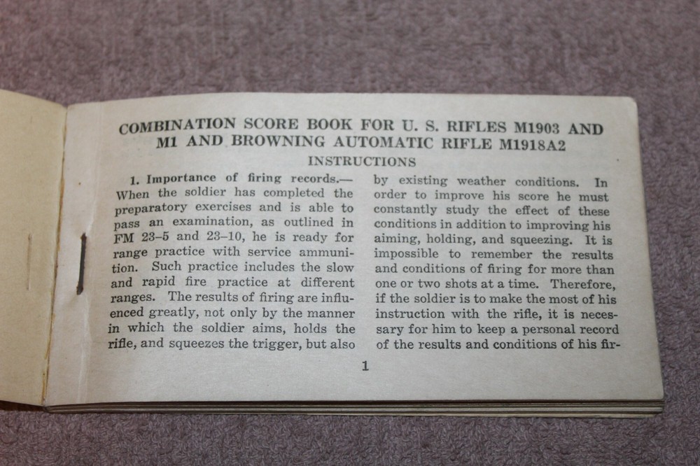 Original WW2 U.S. Army GI's Combination Score Book for Rifles, 1942 dated