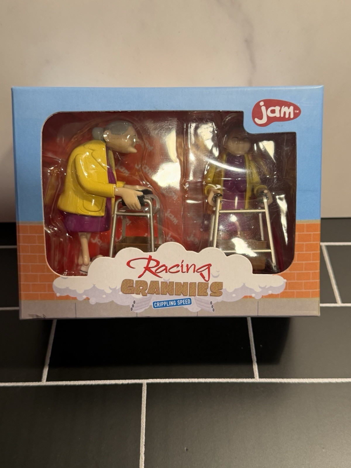 Jam Racing Grannies Crippling Speed Wind Up Old Ladys with Walkers Figures. NIB.