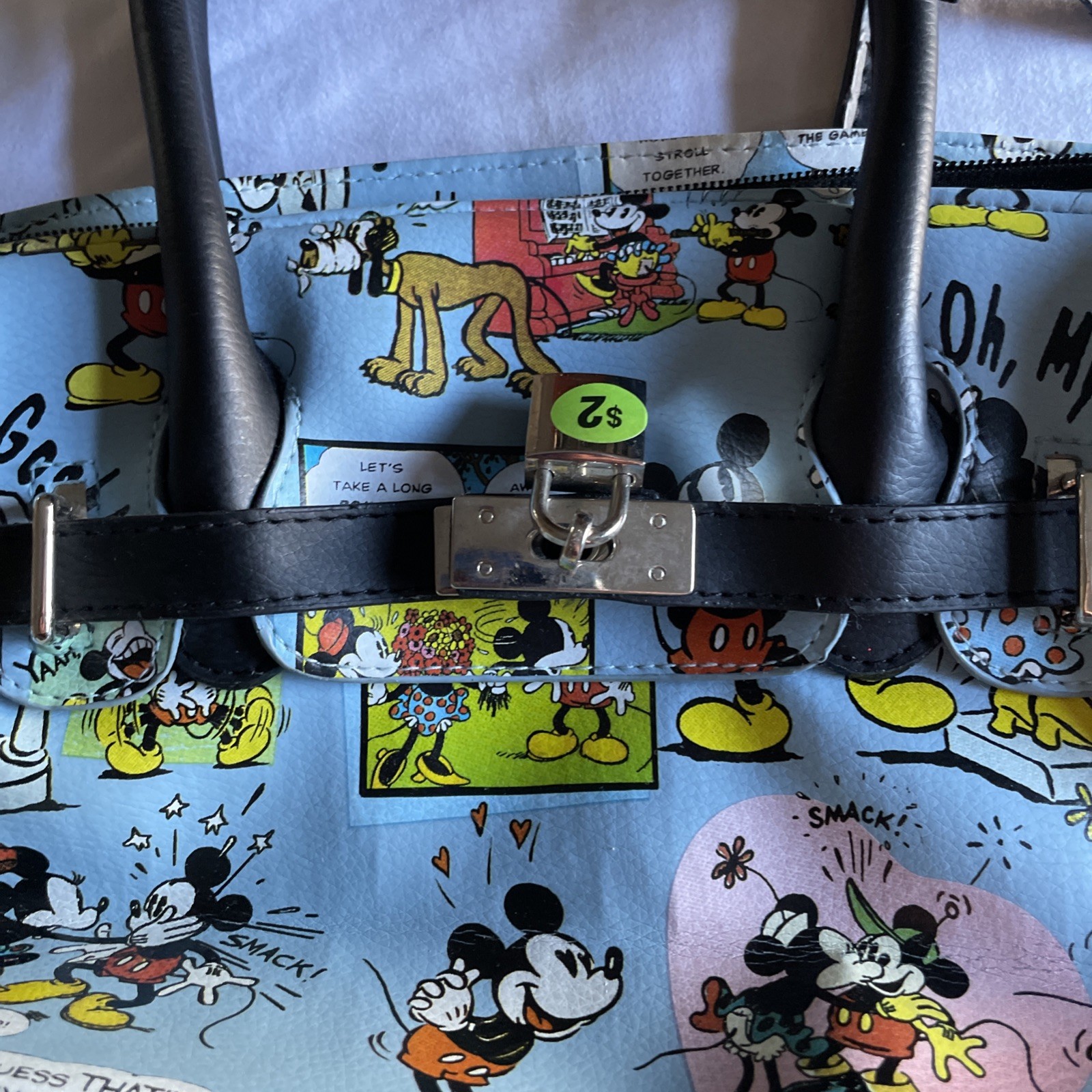 Disney Minnie & Mickey Mouse Lock & Key Satchel Purse Handbag Cartoon Comic Blue