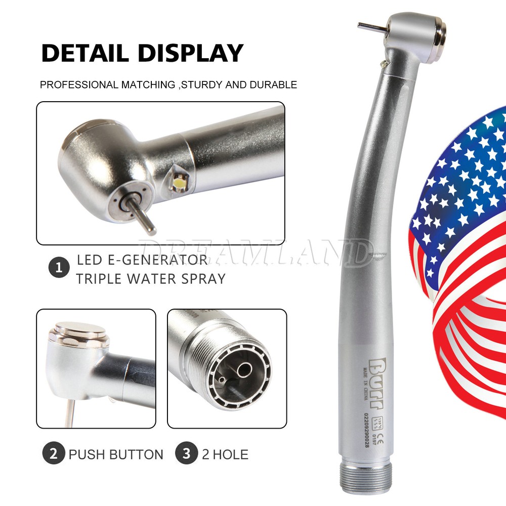 Dental 2Hole Push Button High Speed E-generator LED Handpiece Low Noise