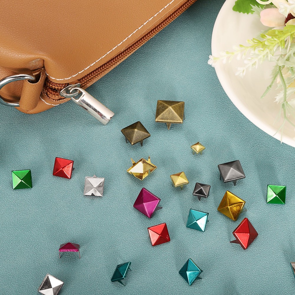80Pcs Square Pyramid Rivets, 4mm Four-Jaw Studs Spikes (Gold)