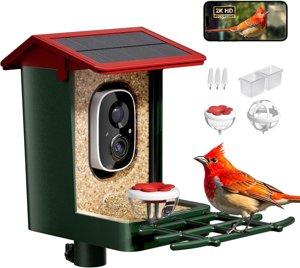 360° Adjustable Smart Bird Feeder with Camera & Instant Notifications - Red