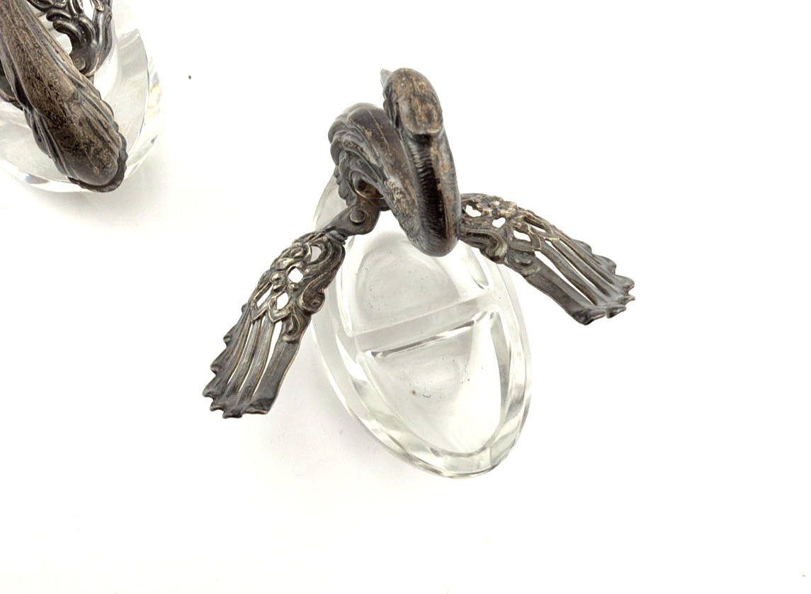Pair Vintage Sterling Silver and Glass Table Salt Swans R Sterling West Germany
