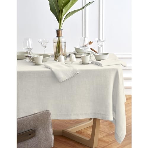 Linen Tablecloth 70 x 108 Inch - 100% 108" x 70" (Rectangular) 03: Light Flax