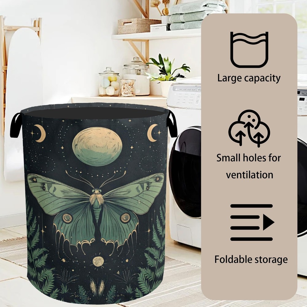 Gothic Moon Moth Foldable Laundry Hamper - Waterproof Fabric Storage Basket w...