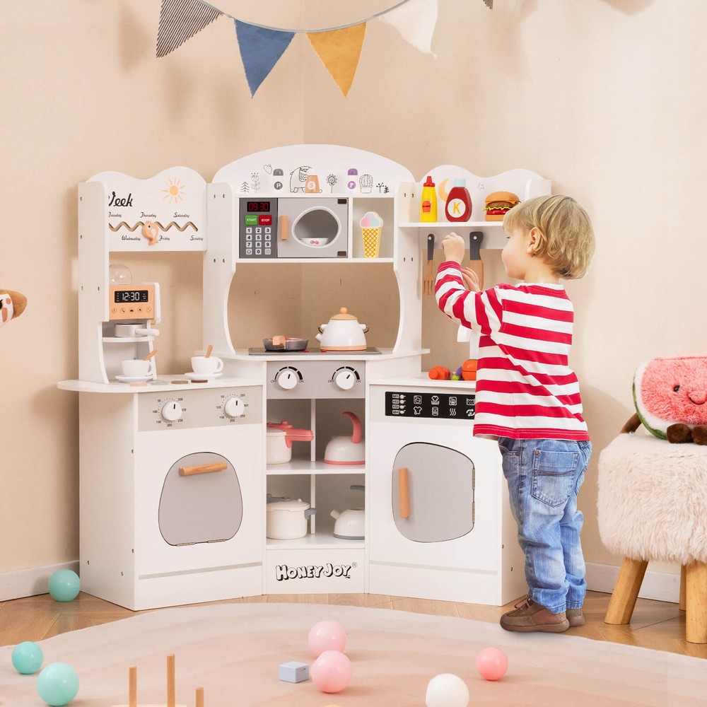 Corner Kitchen Playset w/ Coffee Machine Oven Microwave Washing Machine