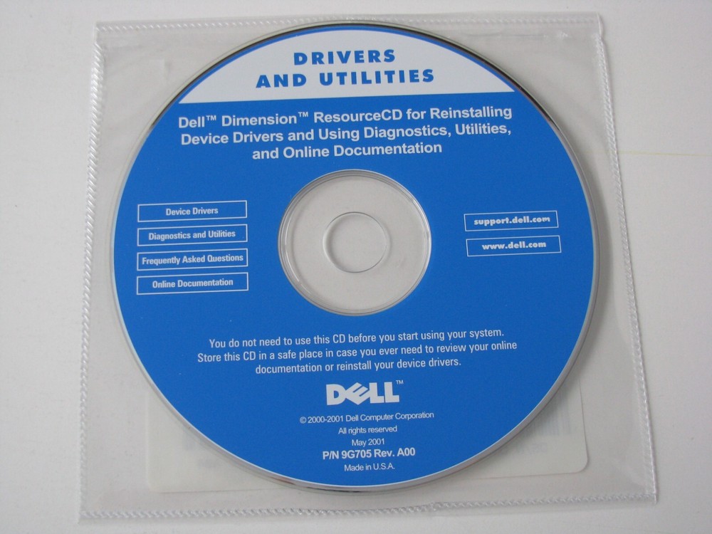 2001 Dell Dimension Resource CD for Reinstalling Computer Software CD NO LICENSE