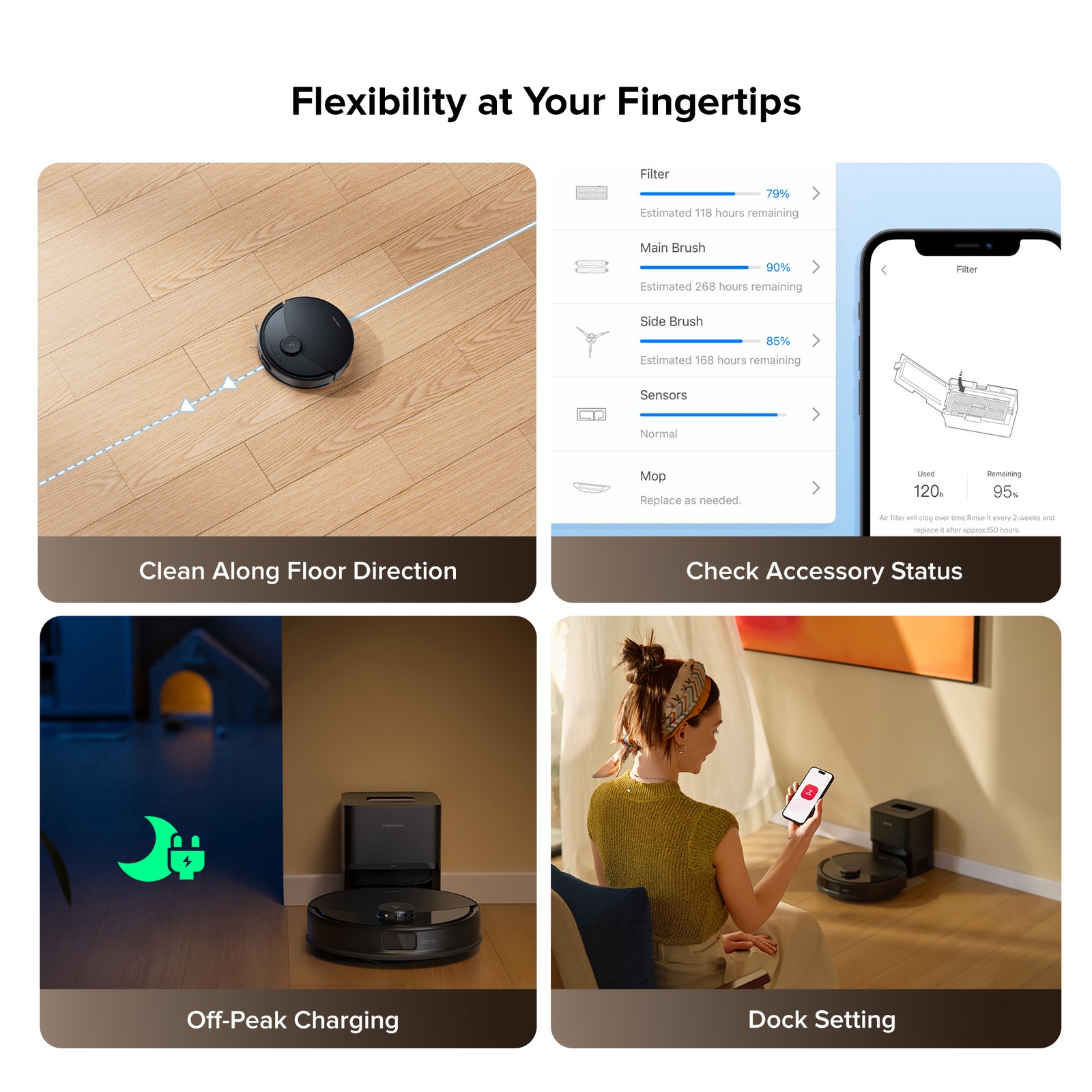 Roborock Q10 X5+ Self-Emptying Robot Vacuum Cleaner, 10000Pa, Obstacle Avoidance