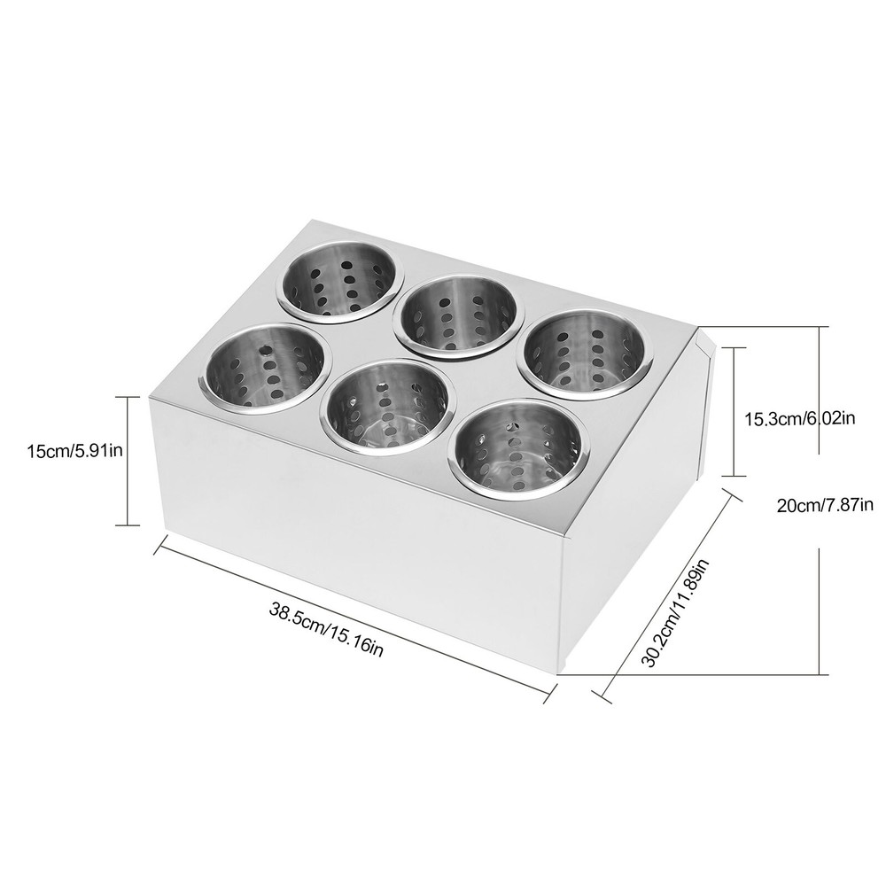 6-Grids Flatware Cylinder Holder Kitchen Utensils Storage Organizer Stainless