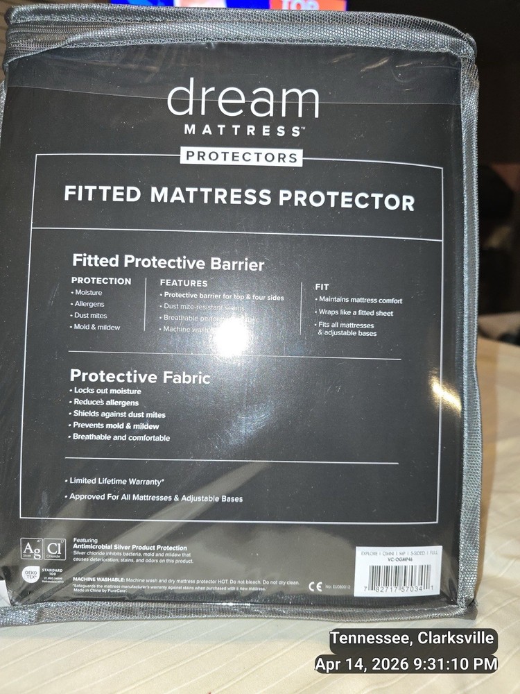 dream Mattress Protector Full Antimicrobial Silver White Waterproof Breathable