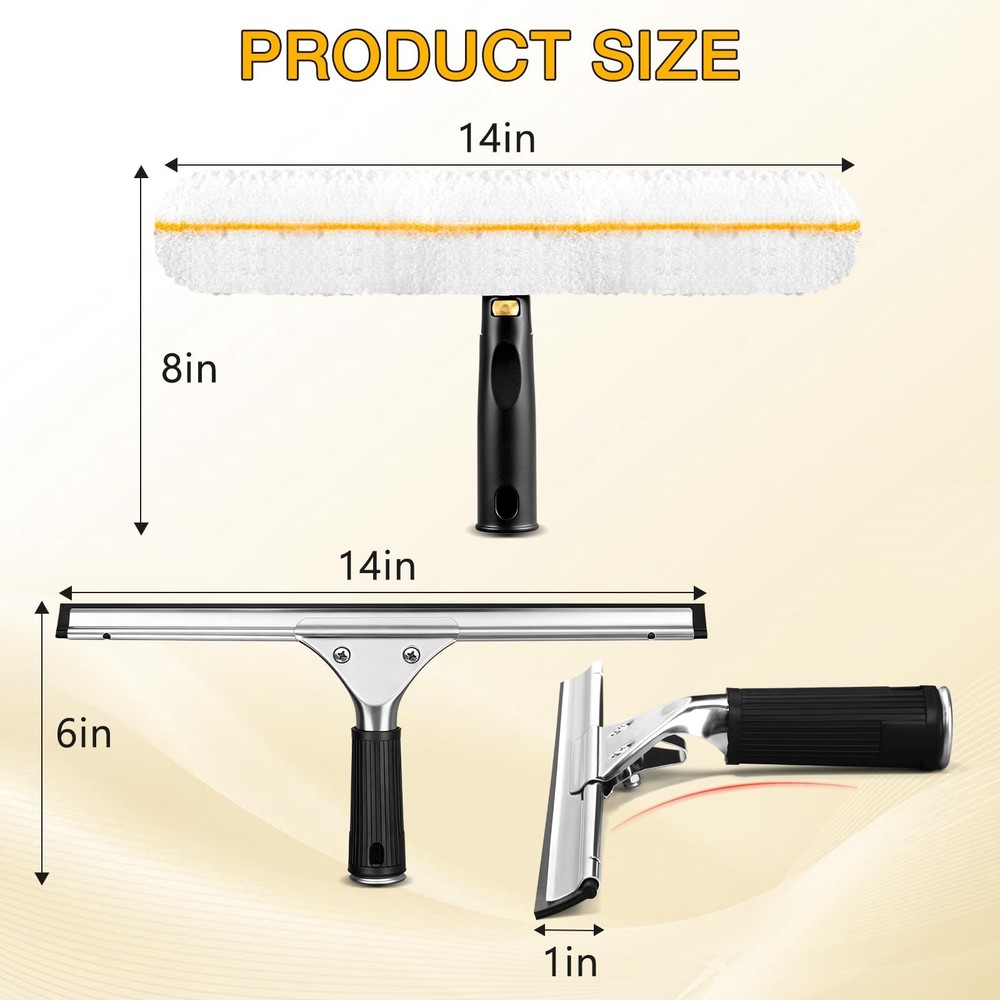 Professional Window Cleaning Squeegee Kit 14" Squeegee & Microfiber Rotatable...