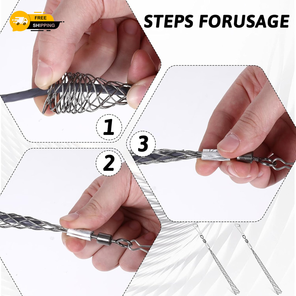 2 Pcs 1/2 Inch Wire Pulling Grip Mesh Cable Pulls Cable Pulling Grip Sock Metal