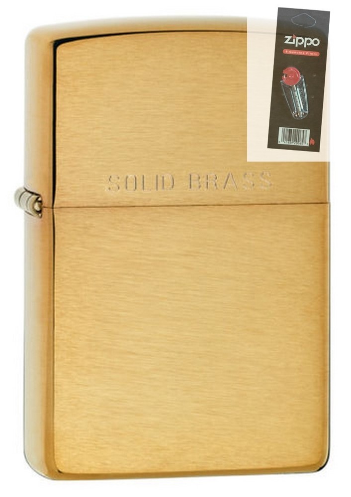 Zippo 204 solid brushed brass Lighter + FLINT PACK