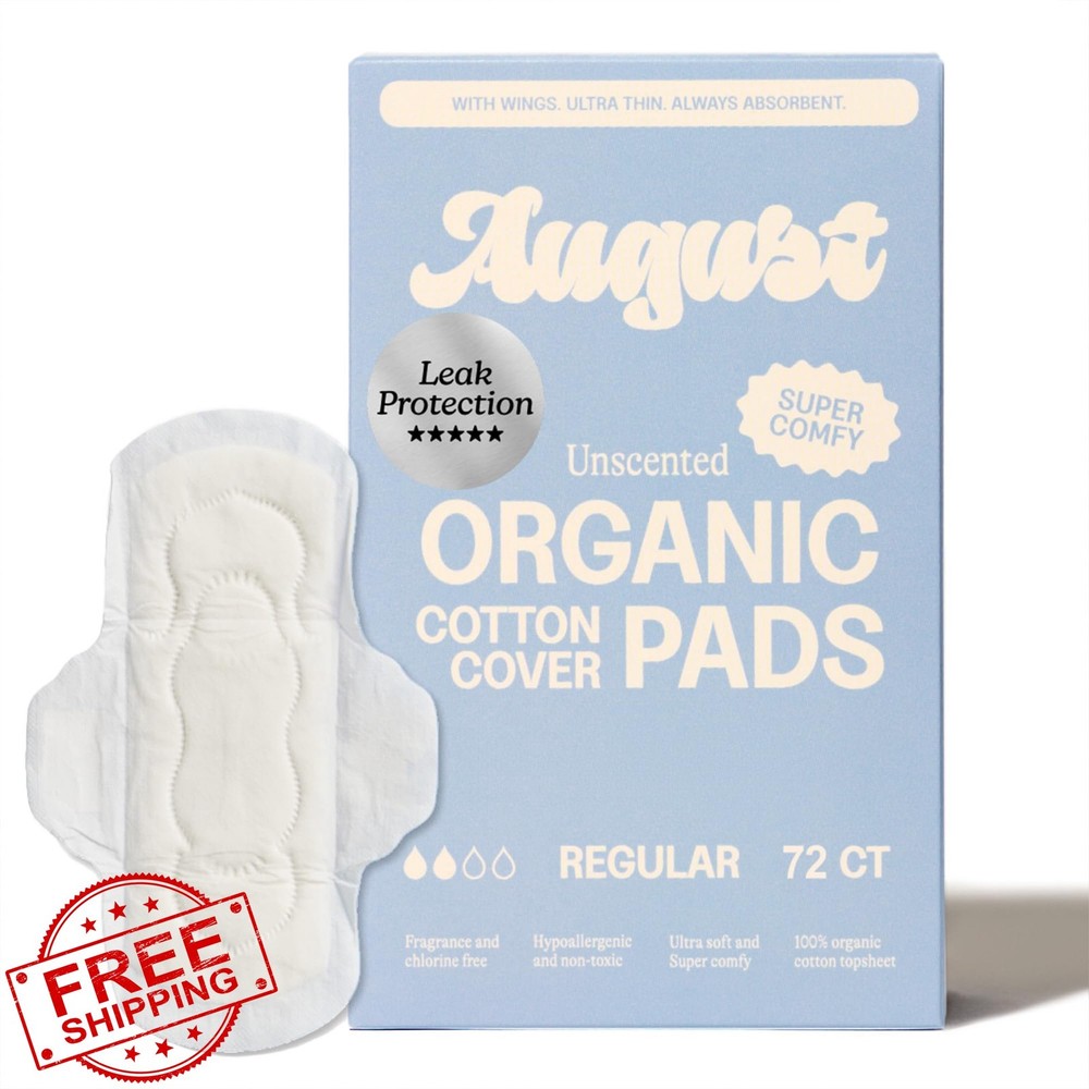 August Regular Pads 72 Pack Ultra Thin Wings Organic Cotton