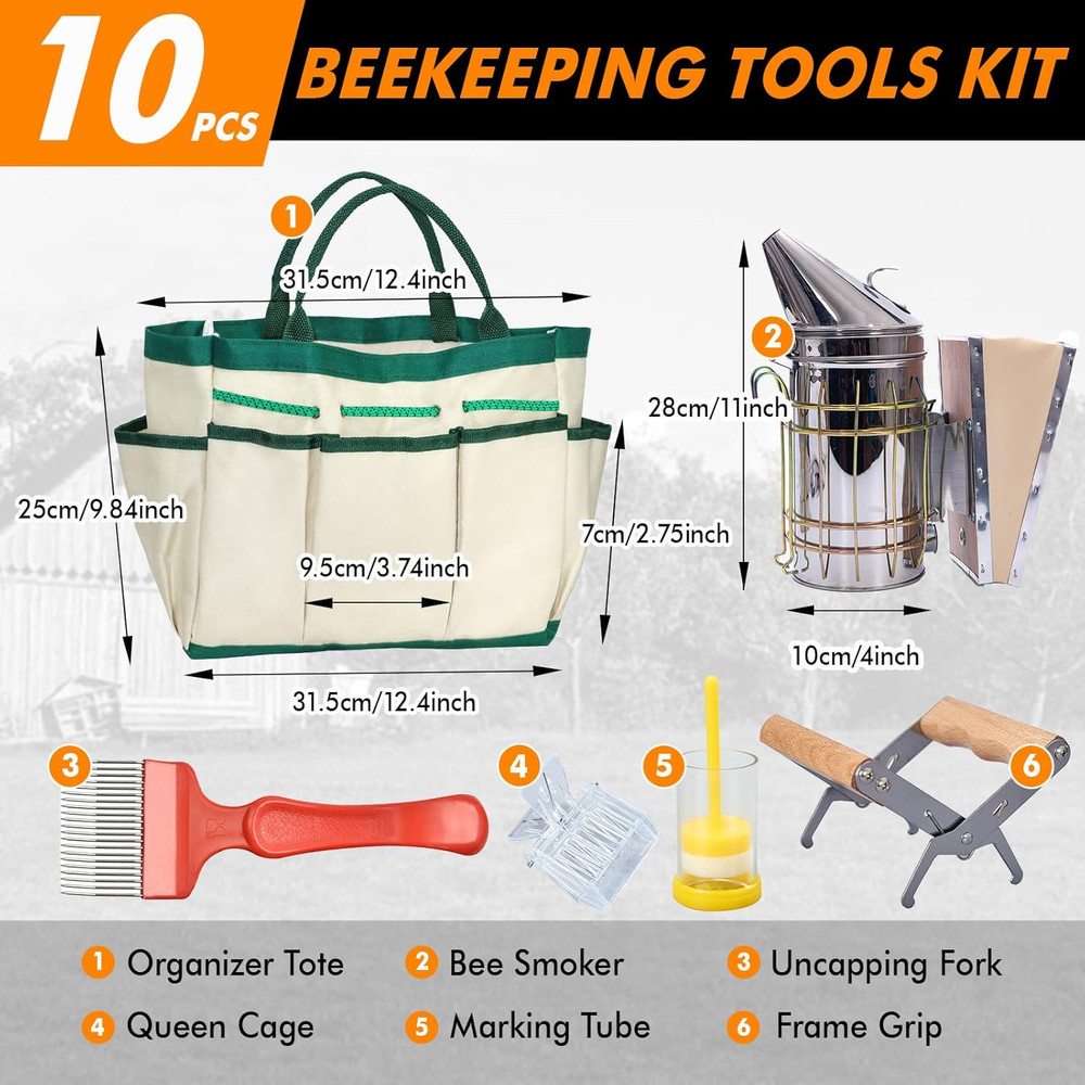 9 Pcs Beekeeping Tools Kit with Organizer Tote for Beekeepers, Necessary Beekeep
