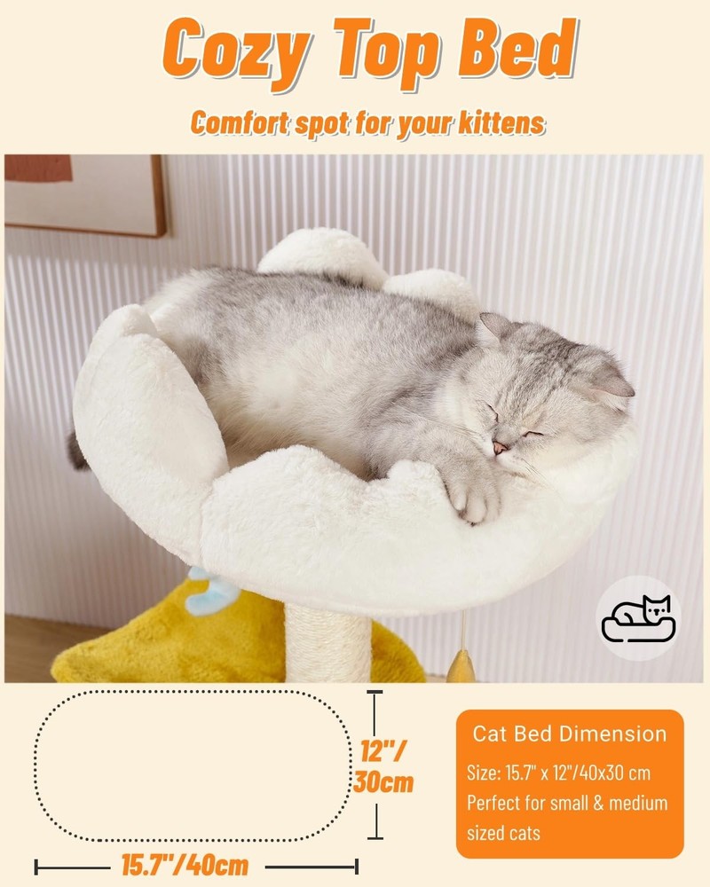 Cloud Cat Tree, 31.5in Multi-Level Indoor Cat Tower with Scratching Posts, Vi...