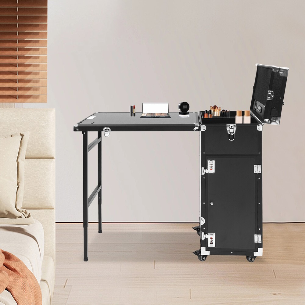 Nail Desk Mobile Station Rolling Makeup Train Case Manicure Table with Speaker