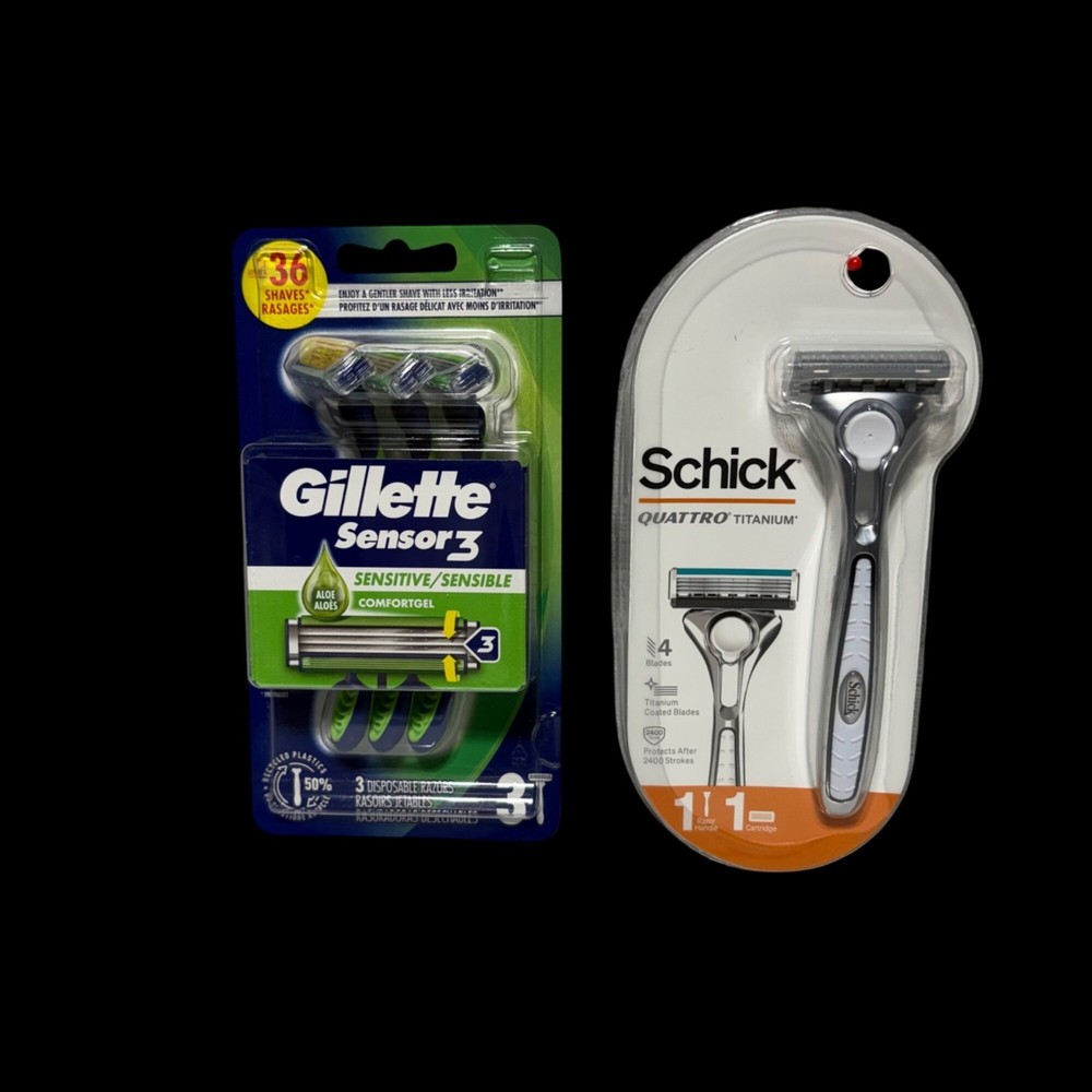 Razor Lot Gillette Disposable Sensor3 Sensitive Schick Quattro Titanium Razor