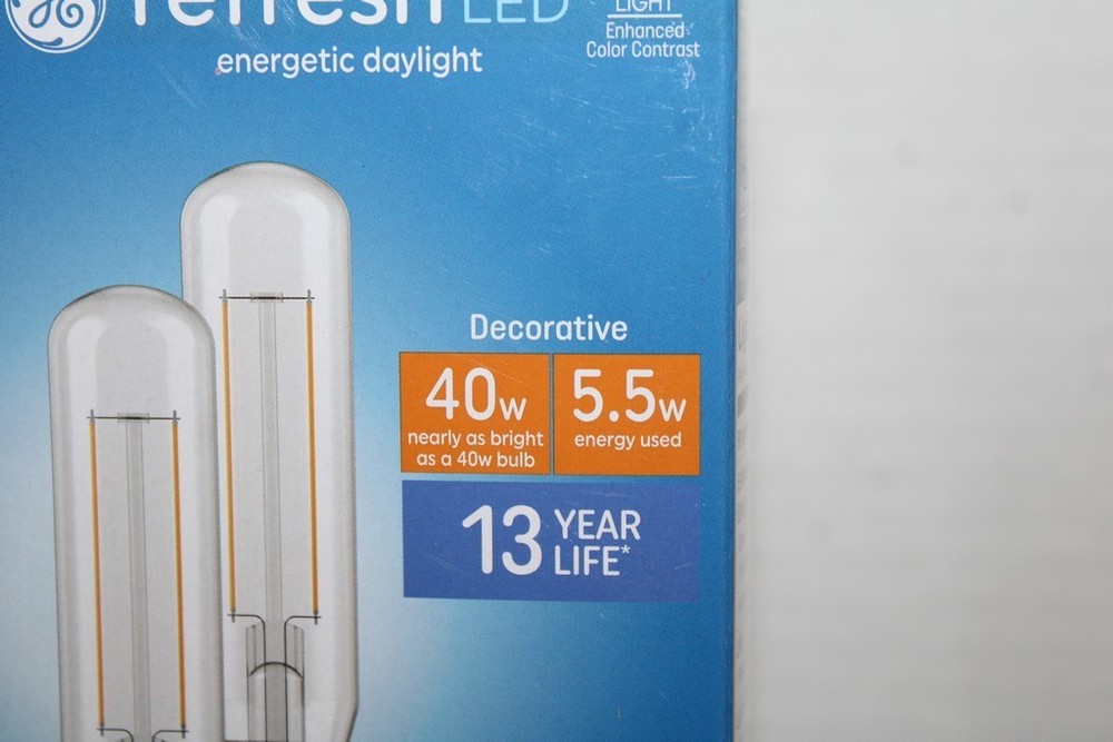GE Refresh 40w LED 5.5w Bulbs T10 Medium Base Daylight Dimmable 2-Pack