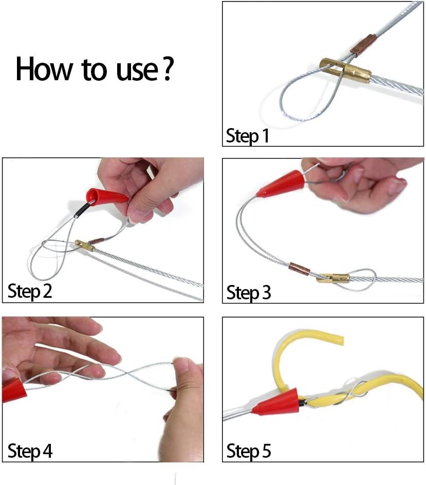 11' Fiberglass Running Electrical Wire Cable Pulling Fish Tape Kit with 5 Differ