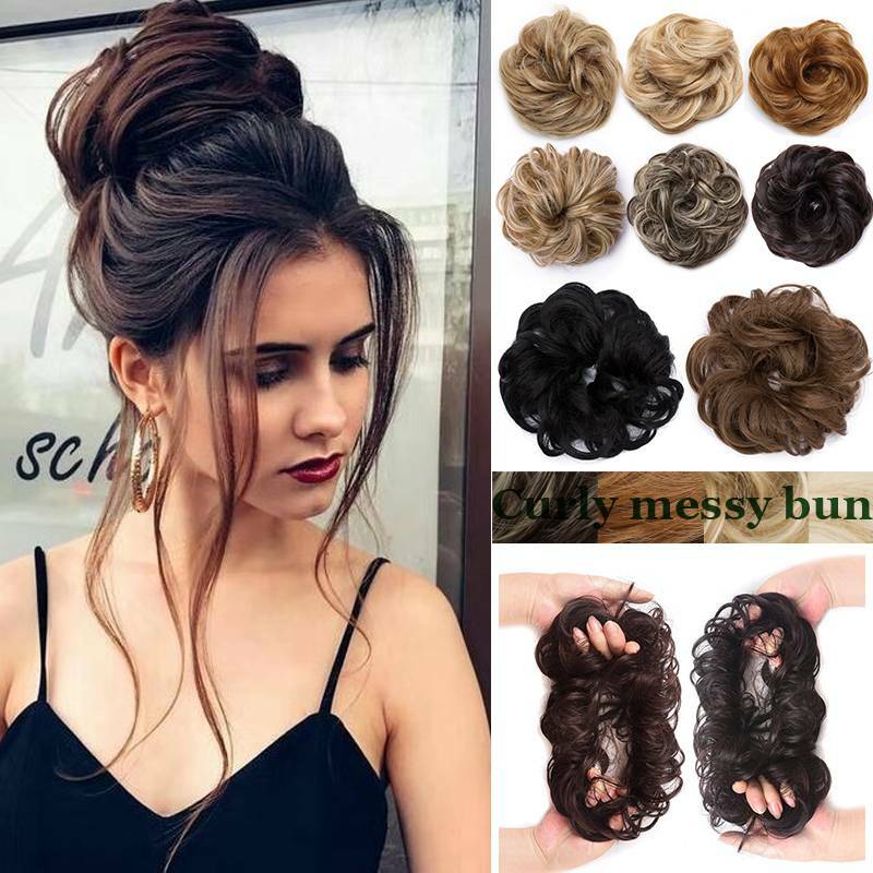 Real Soft Curly Messy Bun Hair Piece Scrunchie 100% Natural Hair Extensions US