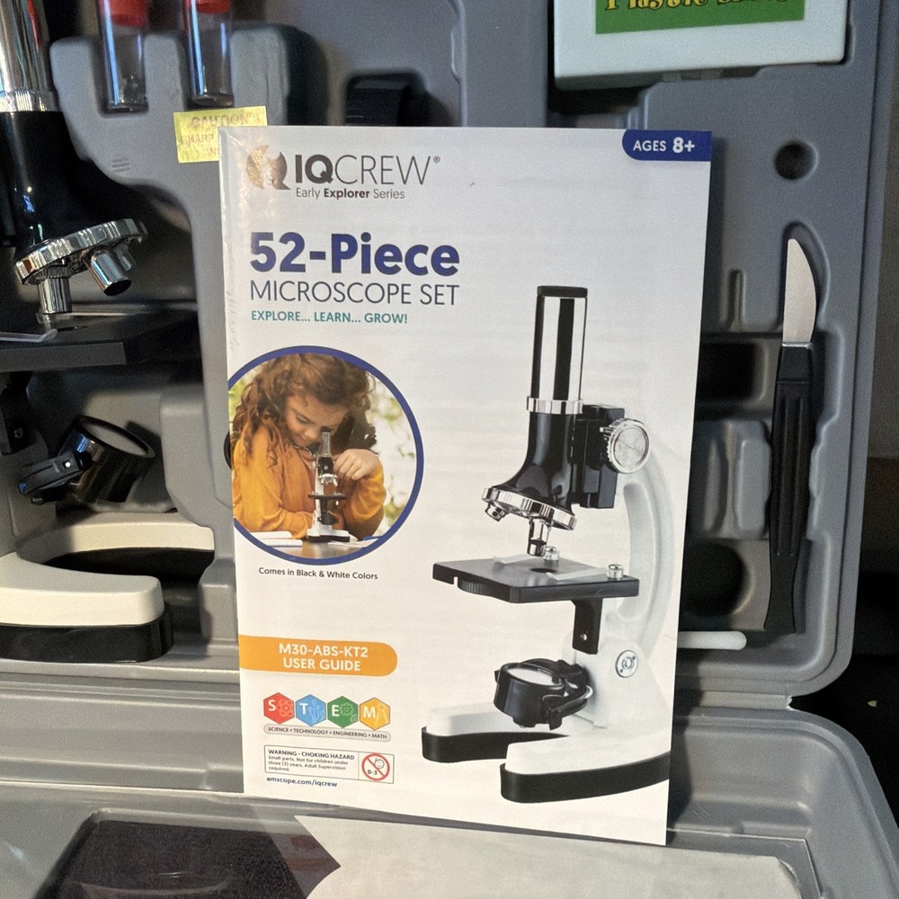 IQ Crew 52 Piece Microscope Set, Age 8+ EUC In Box Complete with Instructions