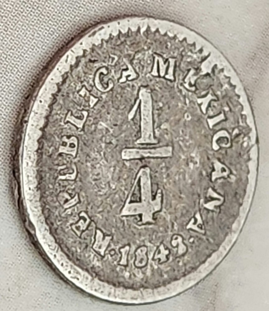 •1848•MEXICO•1/4 REAL•SILVER COIN•