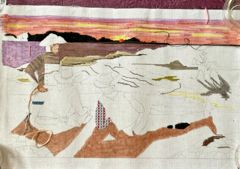 Elsa M Parrish Lone Rider Needlepoint Kit 18 Ct Canvas Some Stitching Started