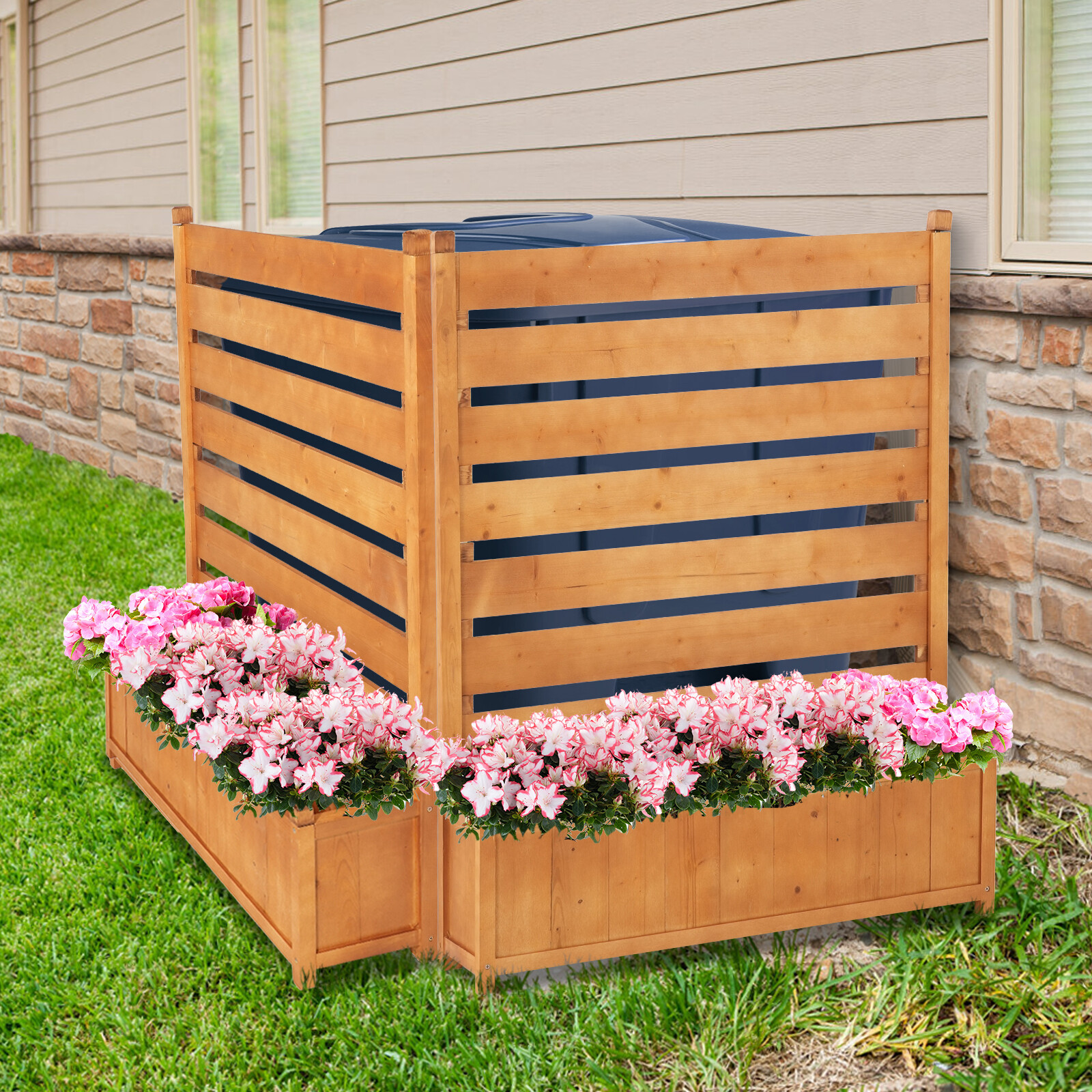 SLSY 2-Panel 36"Wx45"H Air Conditioner Fence Privacy Screen With 2 Planter Box