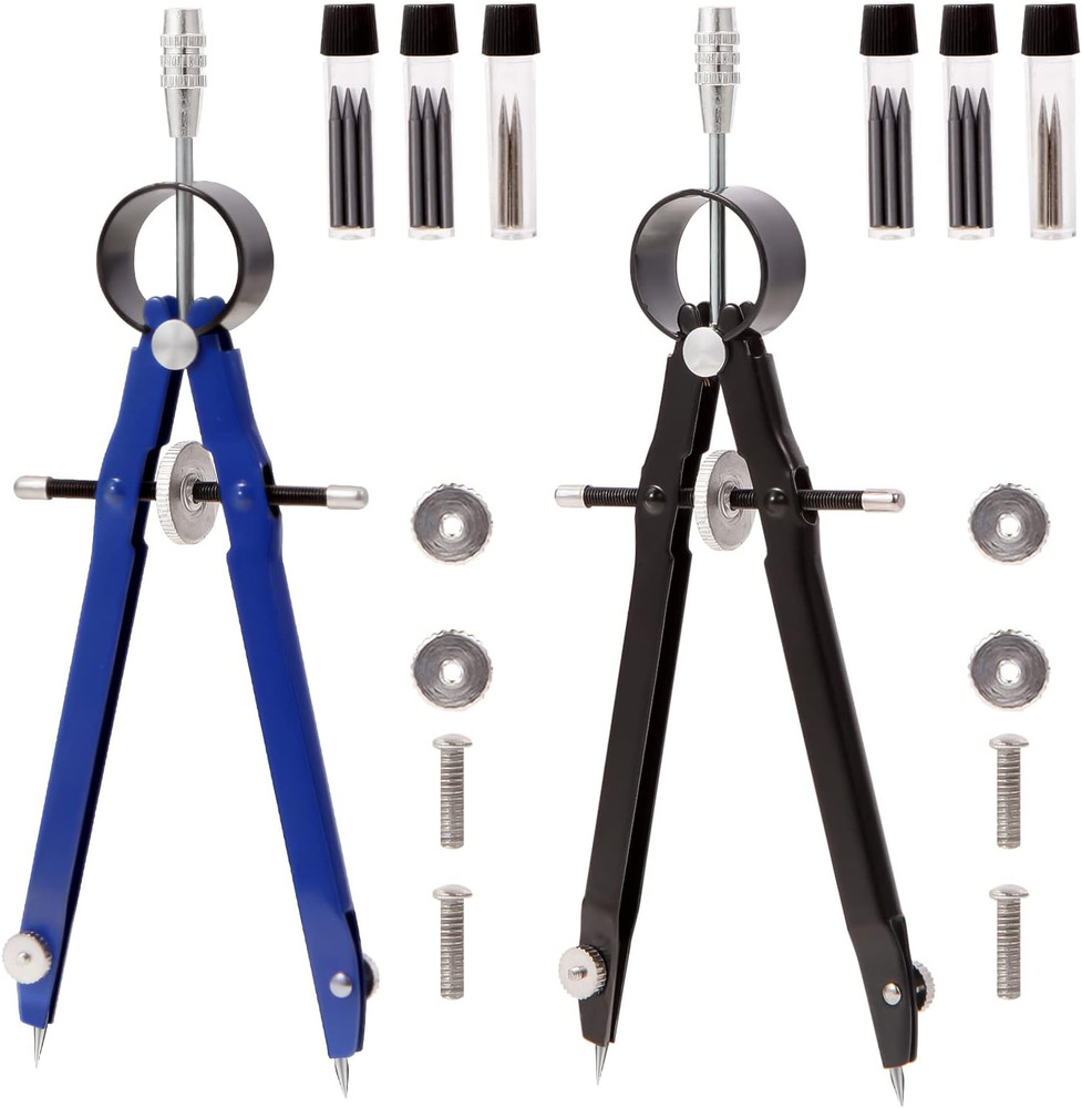 2Pcs Compass for Geometry, Professional Drawing Compass,Metal Compass, Circle...