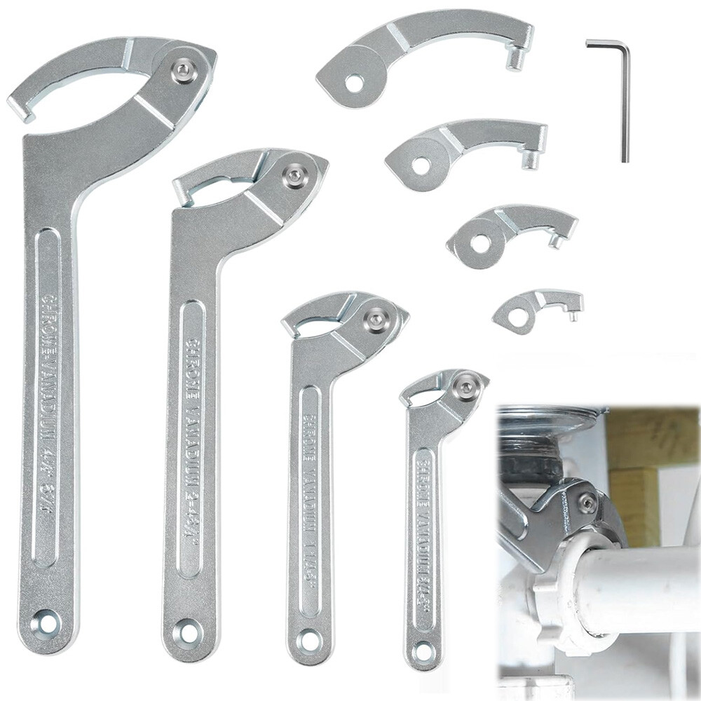 8 Pack Adjustable C Spanner Hook Wrench Tool Set, Nut Adjustment 3/4" to 6-1/10"