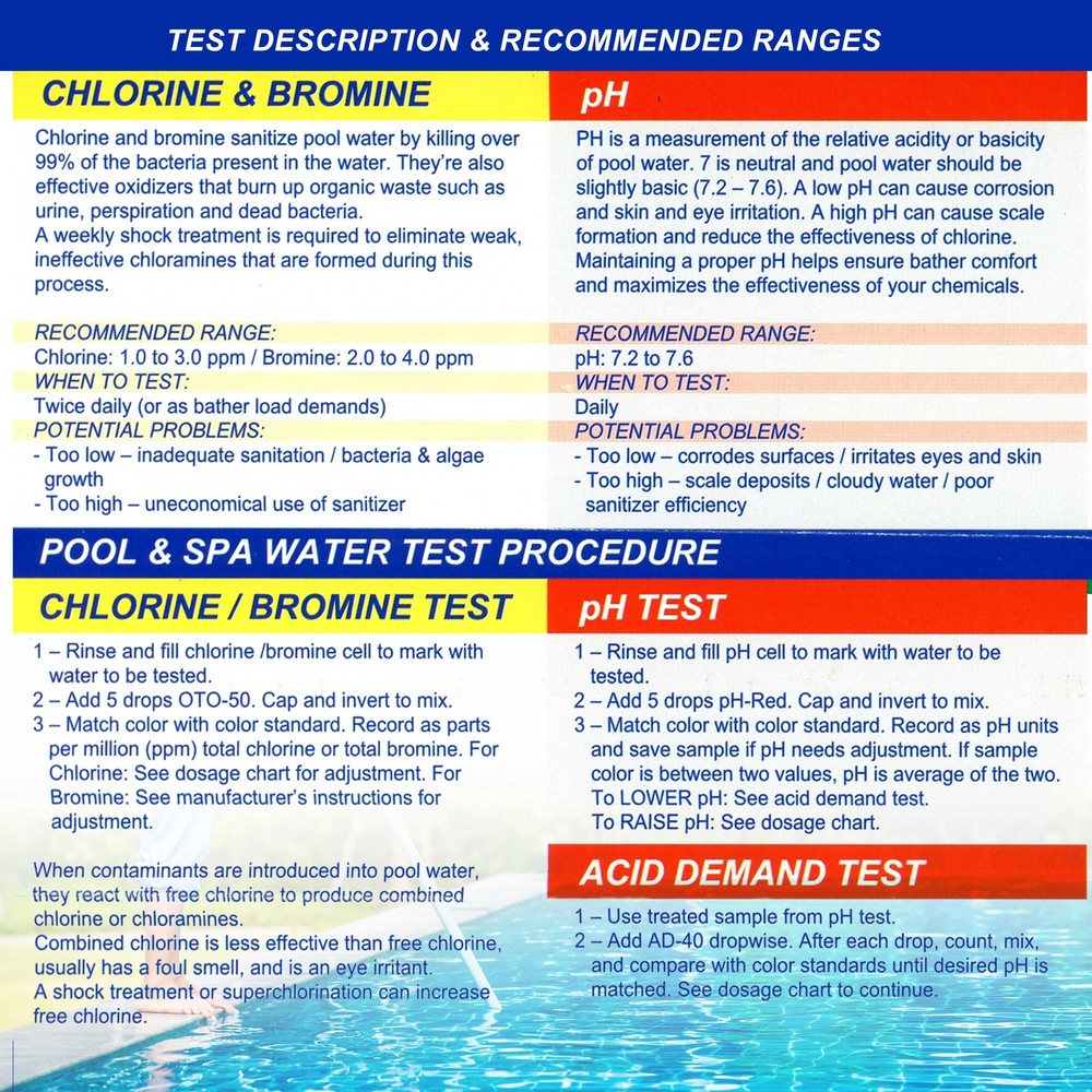 Basic 3-Way Swimming Pool & Spa Test Kit - Tests Water for pH, Chlorine, Bromine