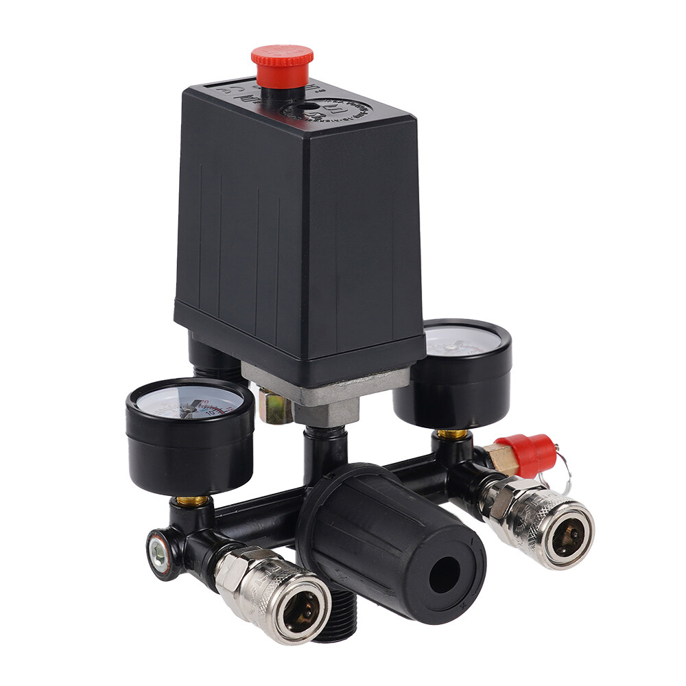 Air Compressor Pressure Control Switch Valve Manifold Regulator w/ Gauges Relief