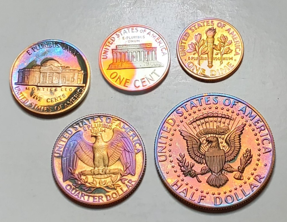 TONED 1987 S PROOF SET 5 COIN UNC SET #BX78