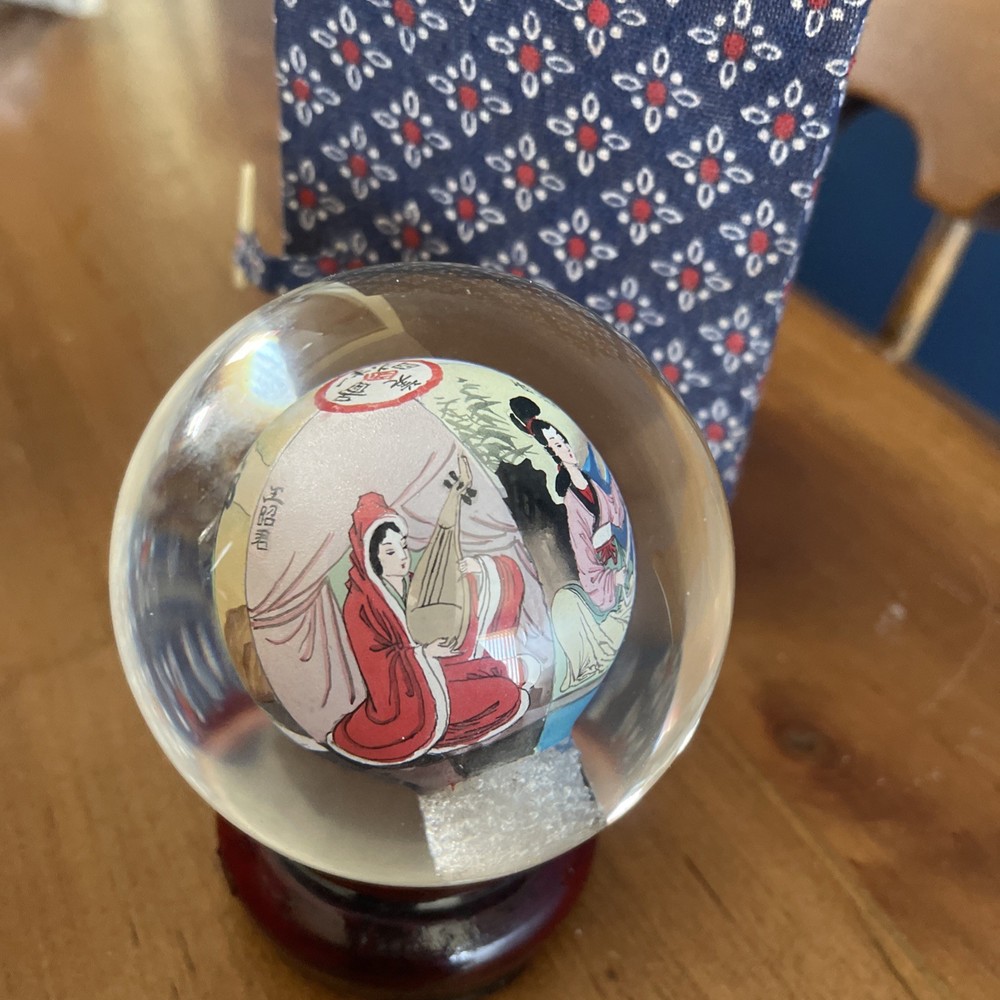 Chinese Reverse Painted Rotating Crystal Ball on base