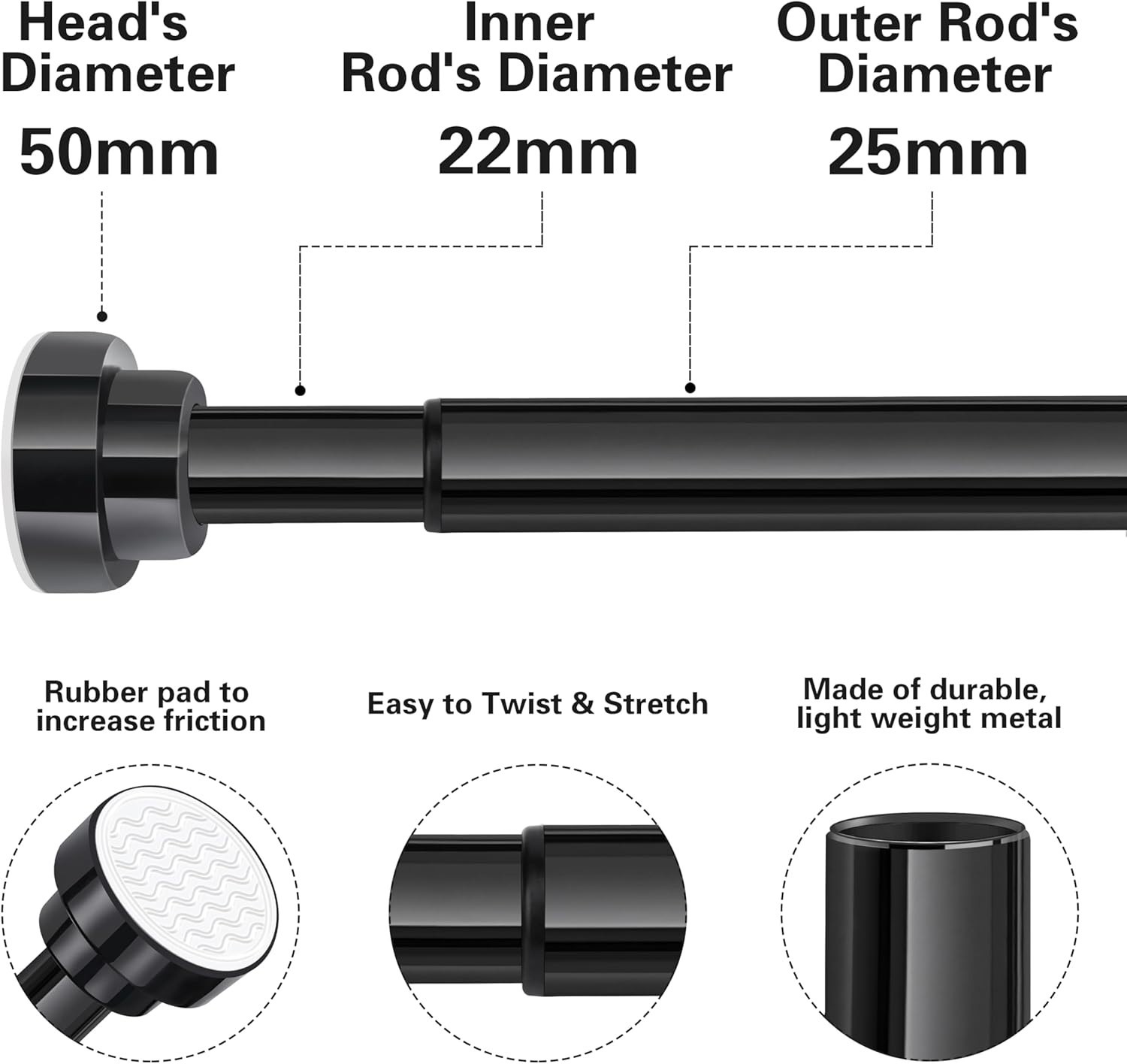 Versatile Stainless Steel Shower Curtain Rod 28.4-51.1in Perfect for Homes