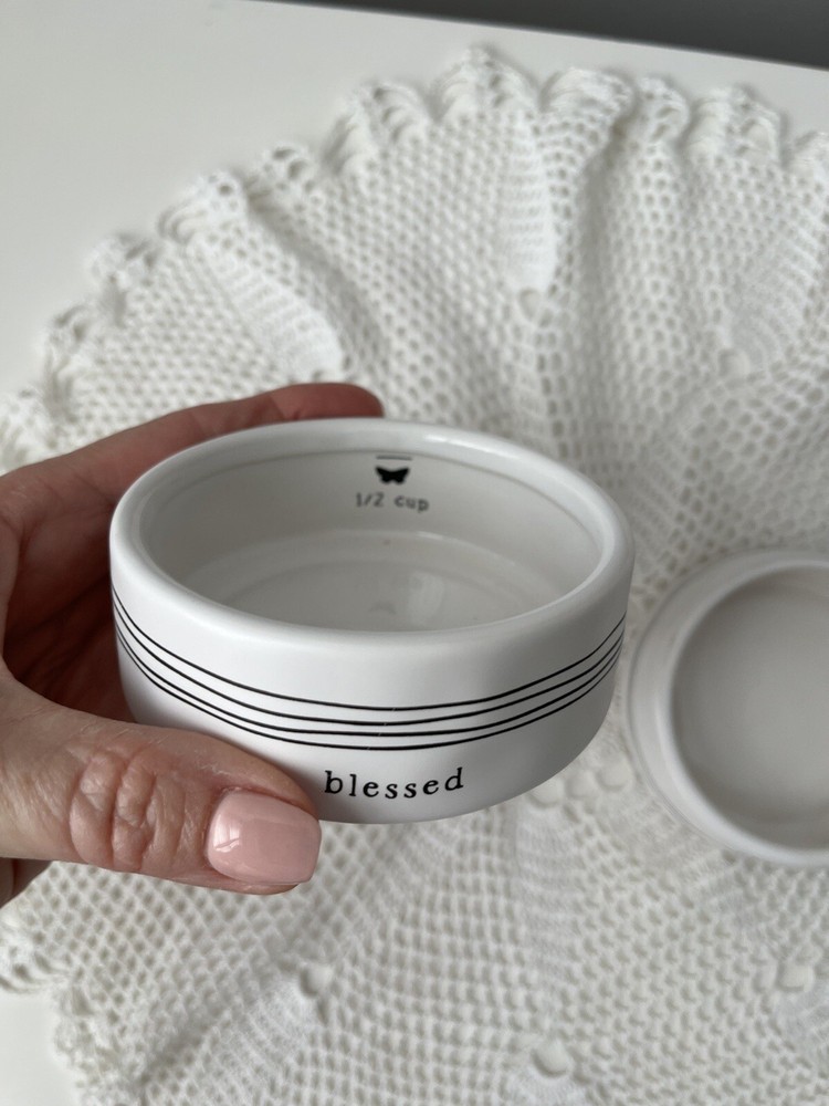 Amylee Weeks-2 Ceramic Measuring Cups 1/3 & 1/2 Cherished & Blessed W/Butterfly