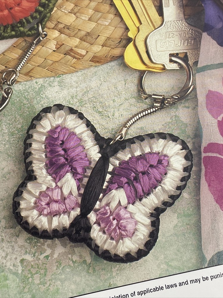 Annie's Attic Raffia Keychains Flower Butterfly Plastic Canvas Pattern