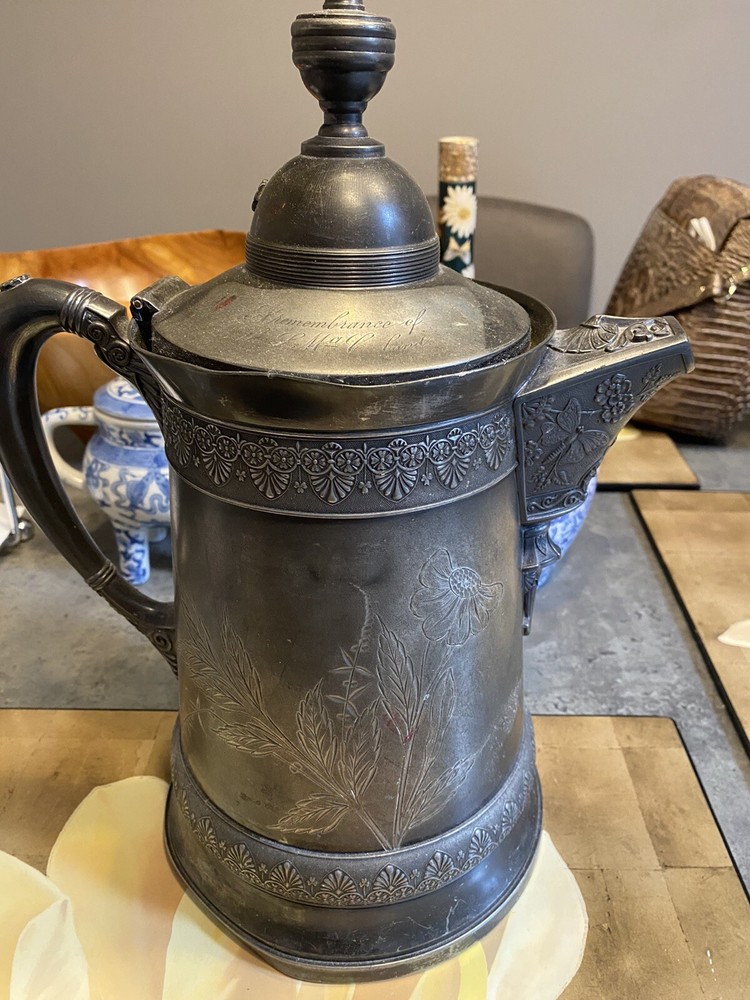 Derby Silver Co. Victorian Quadruple Silver Plate Pitcher W/ Ceramic Liner #2002