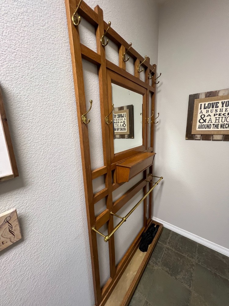 Antique Oak Coat Rack w/ mirror