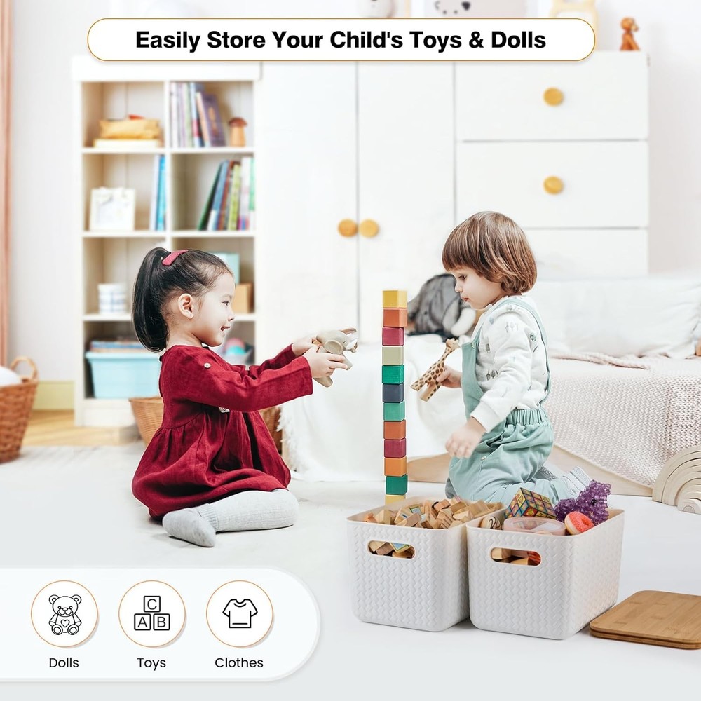 NEW.4-Piece Storage Box Set with Bamboo Lids- Stackable Storage Containers.White