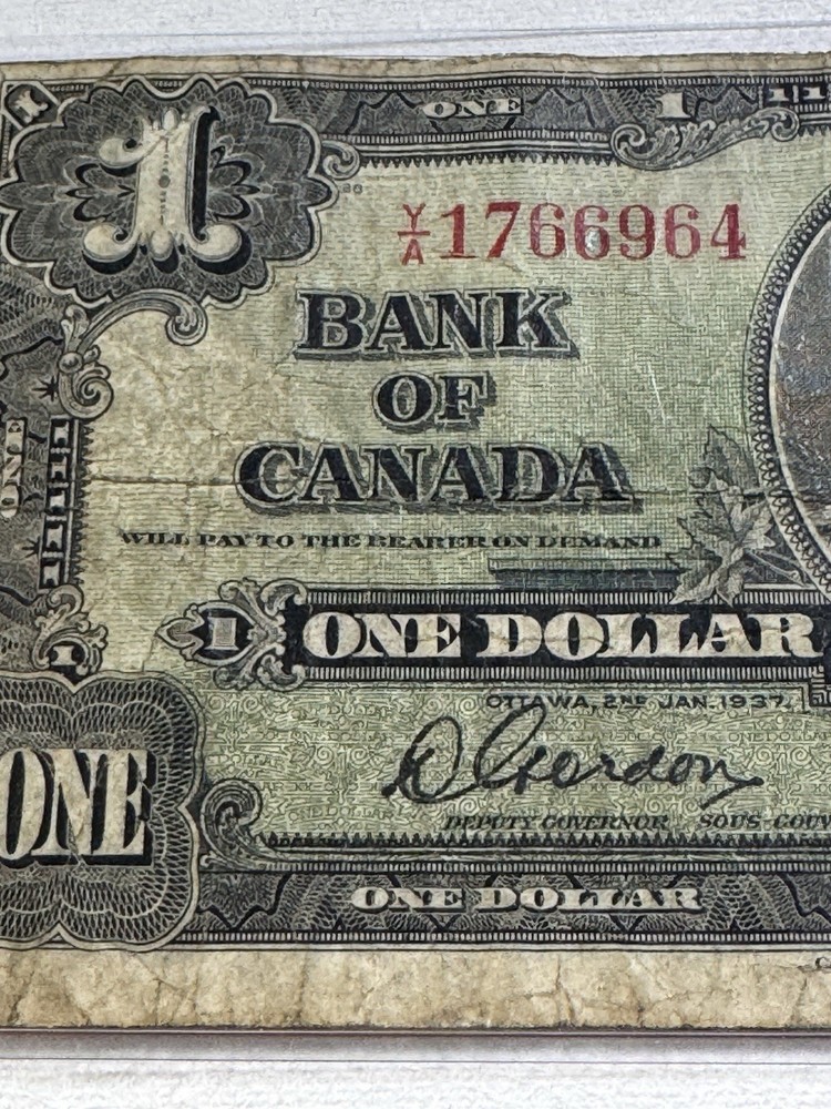 1937 Canada 1 Dollar Banknote P# 58d