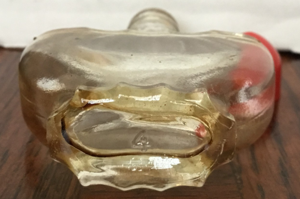 Clear Empty Perfume Bottle w/Red Screw on Lid 4 Embossed Bottom