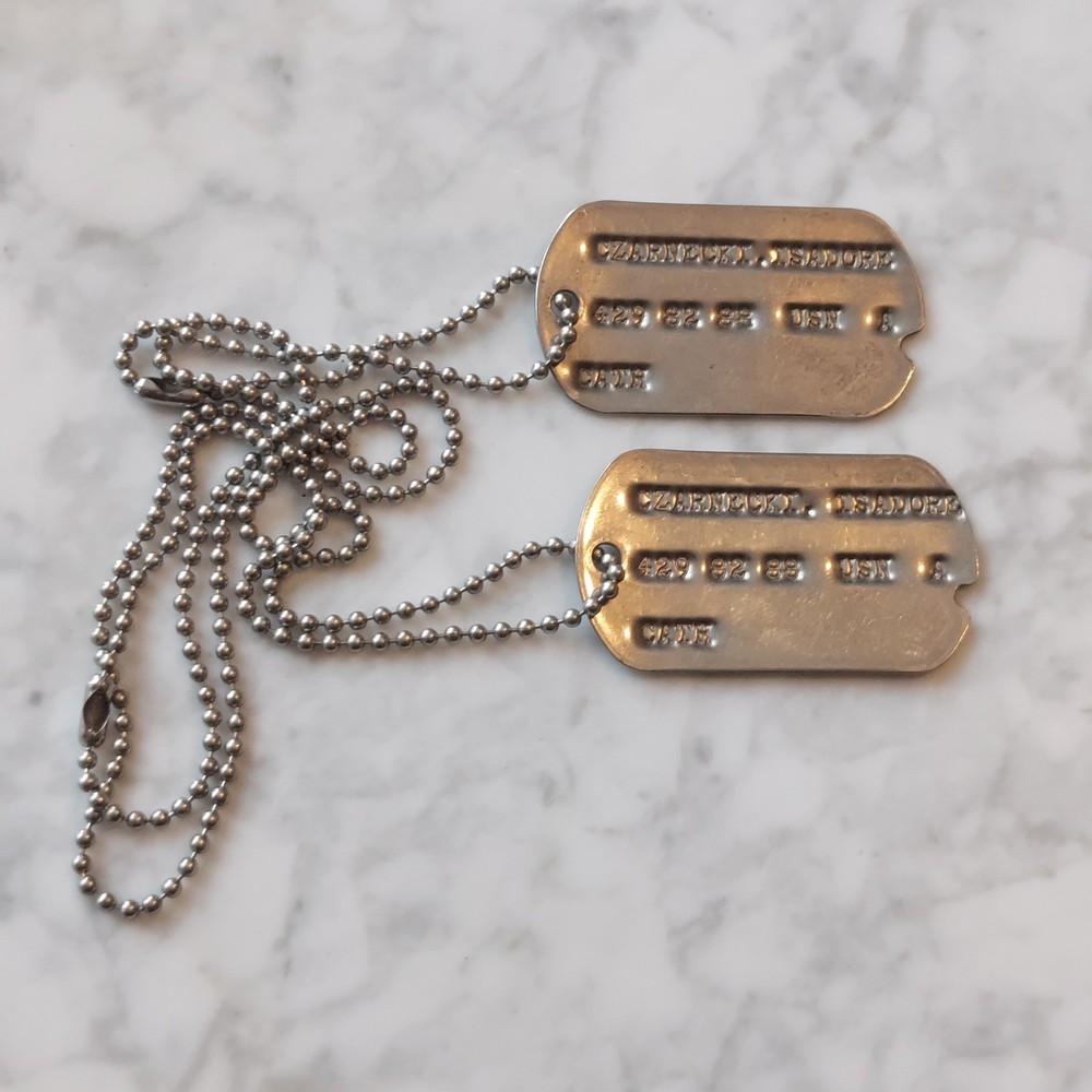 Vintage US Navy Dog Tags WWII Korea Notched Isadore Czarnecki USN Stainless