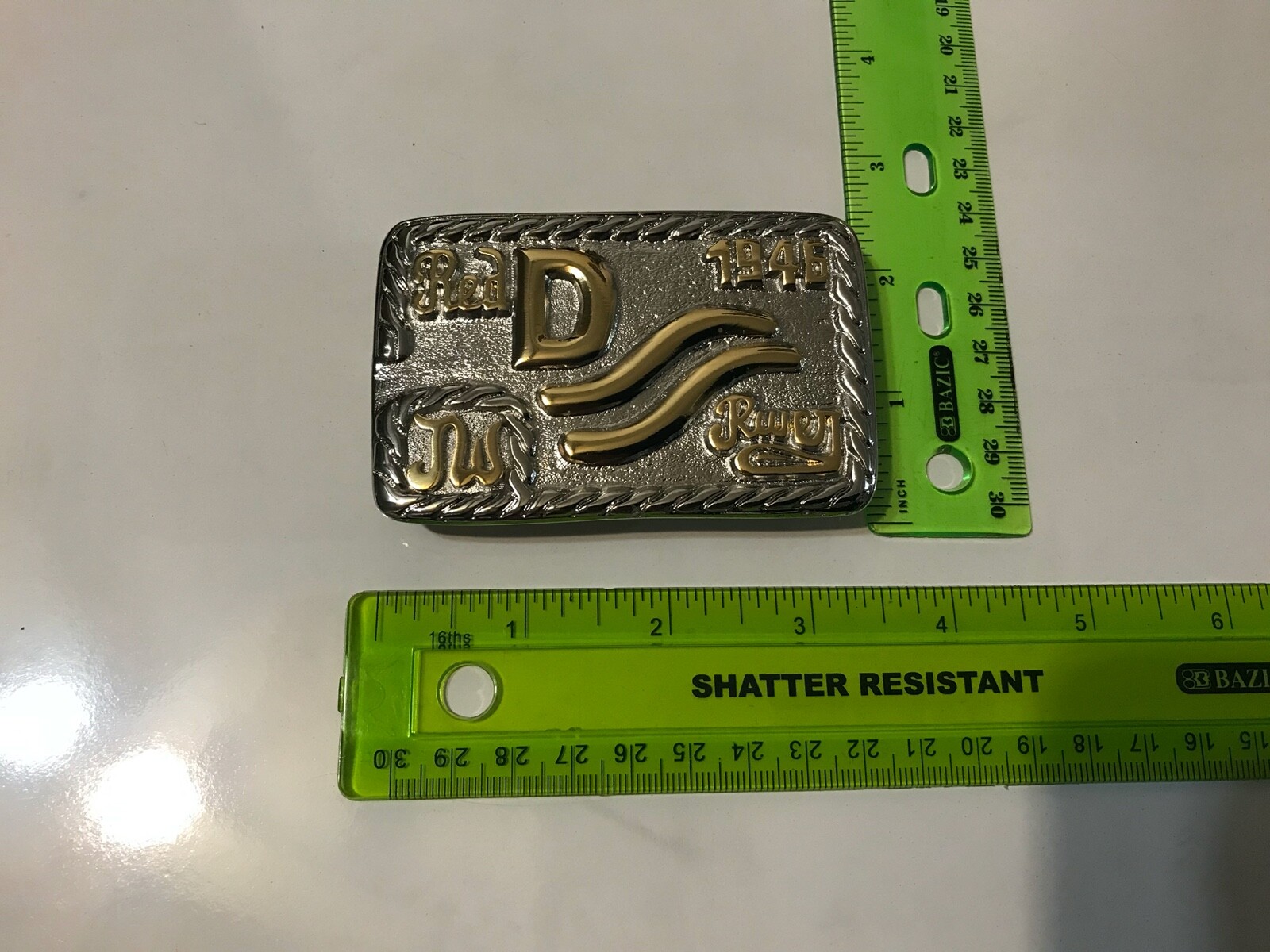 John Wayne GOLD/NICKEL Red River D Brand Belt Buckle Movie Westerns JW INITIALS